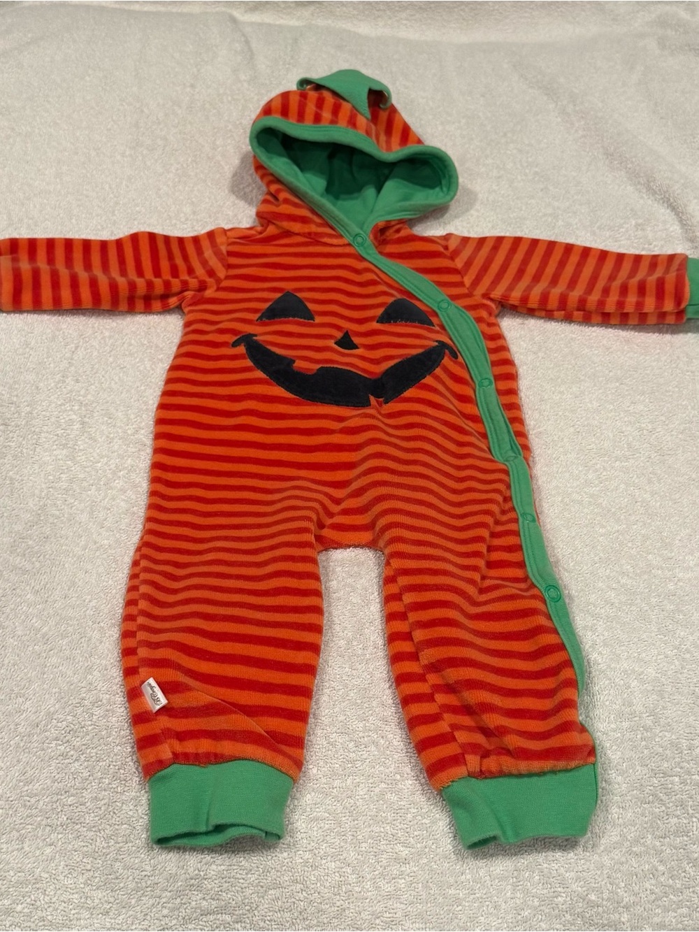 Baby Creysi Orange Striped Pumpkin Hooded Baby Costume Green Trim 3-6 months?